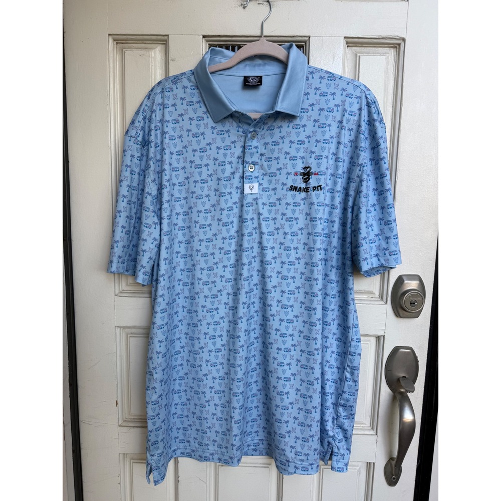 Good Boy Golf Mens Blue‎ Tropical Snake Pit Performance Polo Shirt Size XL